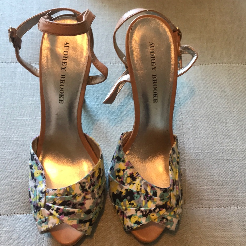 Floral ankle strap heels